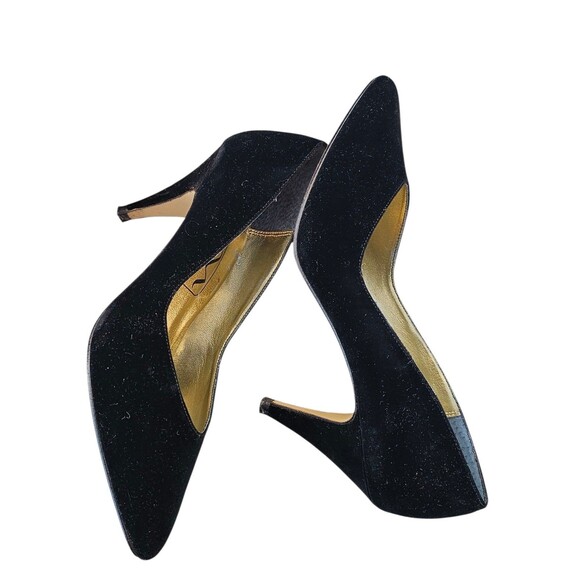 Vintage 90s Touch Of Nina Black Velvet Heels Pumps Shoes Leather Sole 6.5 M - Picture 10 of 16
